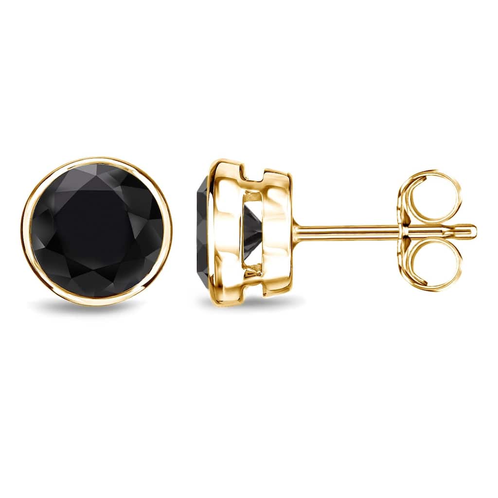 Auriya 1/2 to 4ctw Round Black Diamond Stud Earrings 14k Yellow Gold Bezel-set