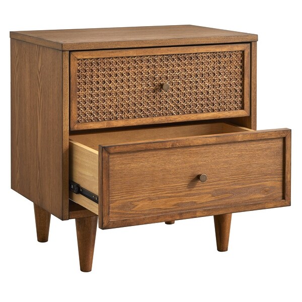 Lifestorey Maxwell 2-Drawer Nightstand with Natural Cane - Bed