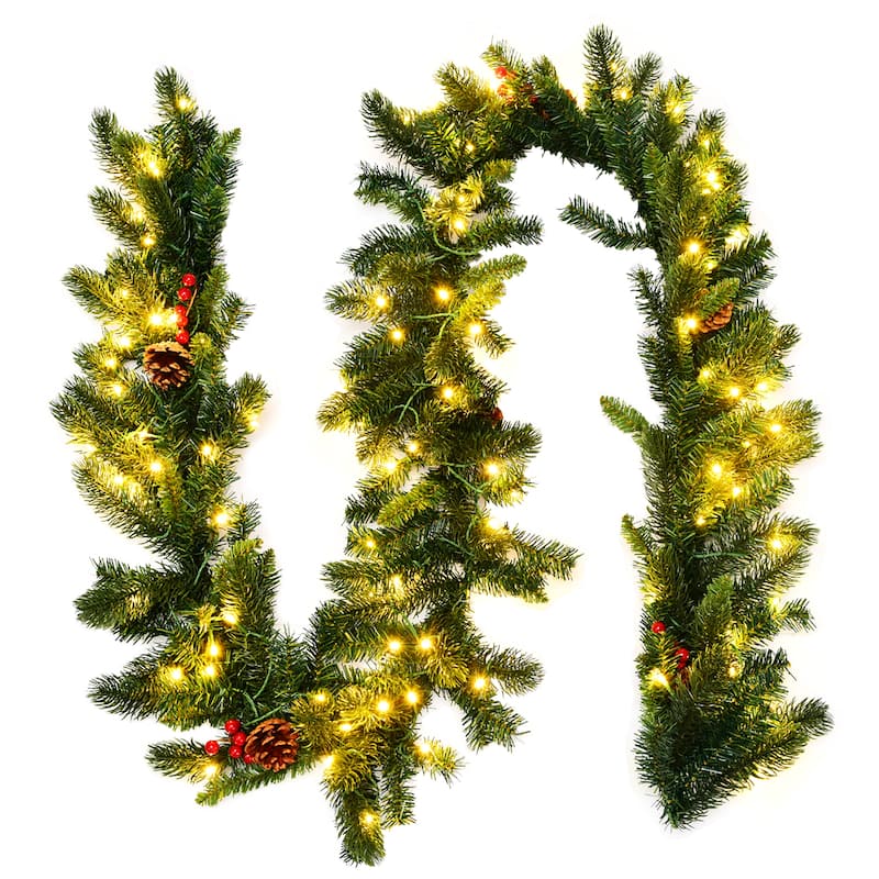 Gymax 9FT Pre-lit Christmas Decoration Garland Indoor Outdoor w/ LED - See Details