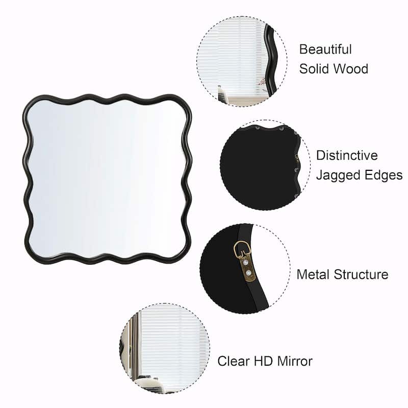 36x36 Inch Solid Wood Wavy Square Mirror - Modern Wall Decor