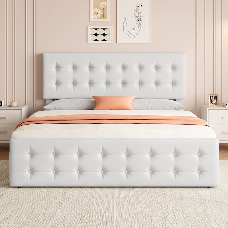 Bed Frame with 4 Storage Drawers and Headboard