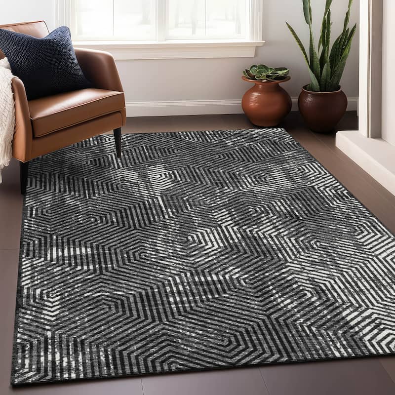 Premium Washable Super Soft Modern Maze Mayfield Rug - Black - 8' x 10'