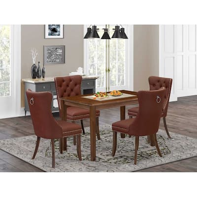 5-Piece Antique Walnut Finish Solid Wood Top - Rectangular Dining Room Set - Seats 4
