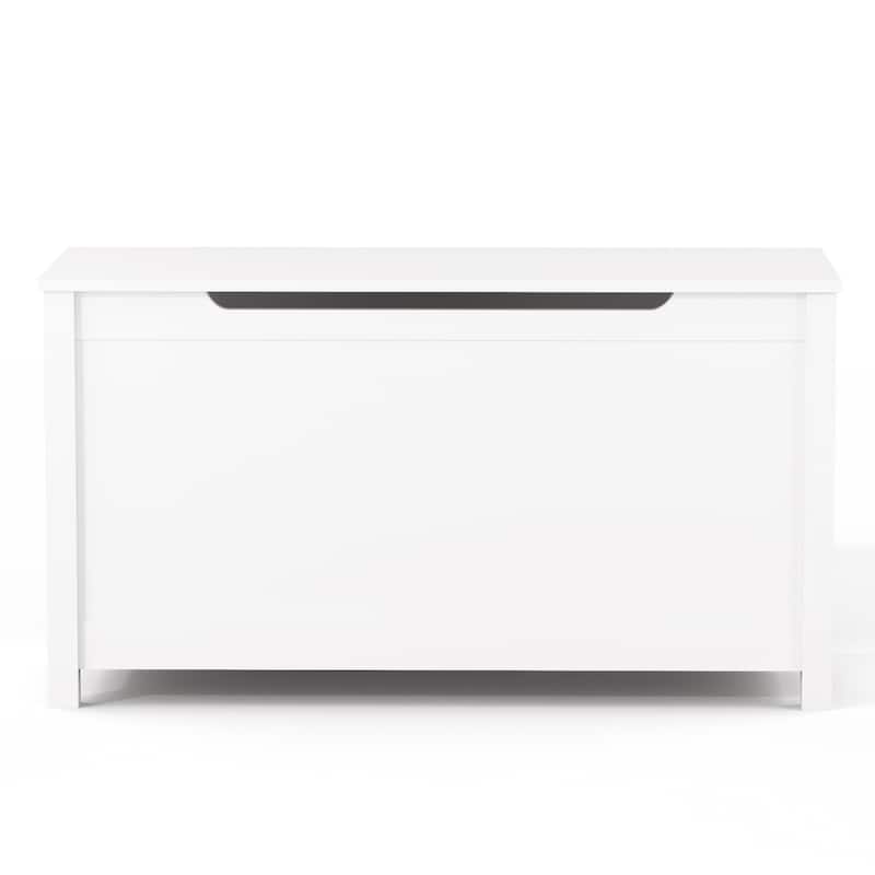 Classic Design Kids Wooden Toy Box Storage with Safety Hinged Lid - White