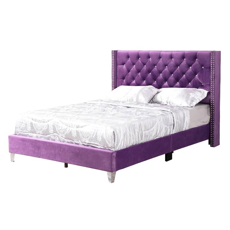 Diamond Tufted Upholstered Panel Queen Bed - 86" - Purple