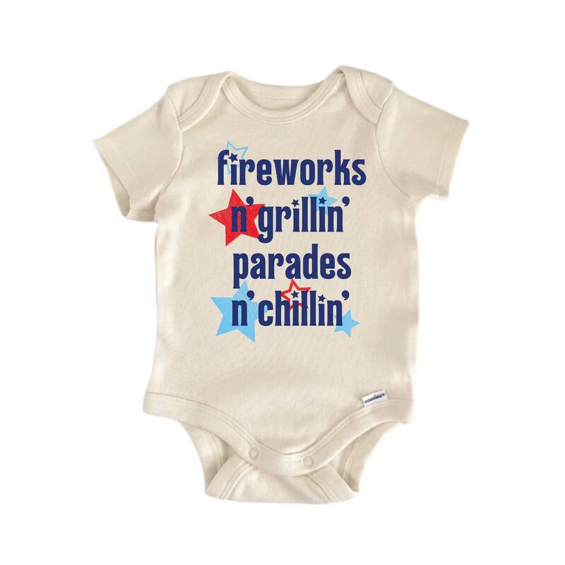 Fireworks N' Grillin Parades July 4th Patriotic - Baby Boy Girl Clothes Bodysuit - White - Newborn