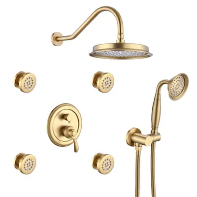 Brushed Gold Shower System with Handheld and 4 Body Sprays