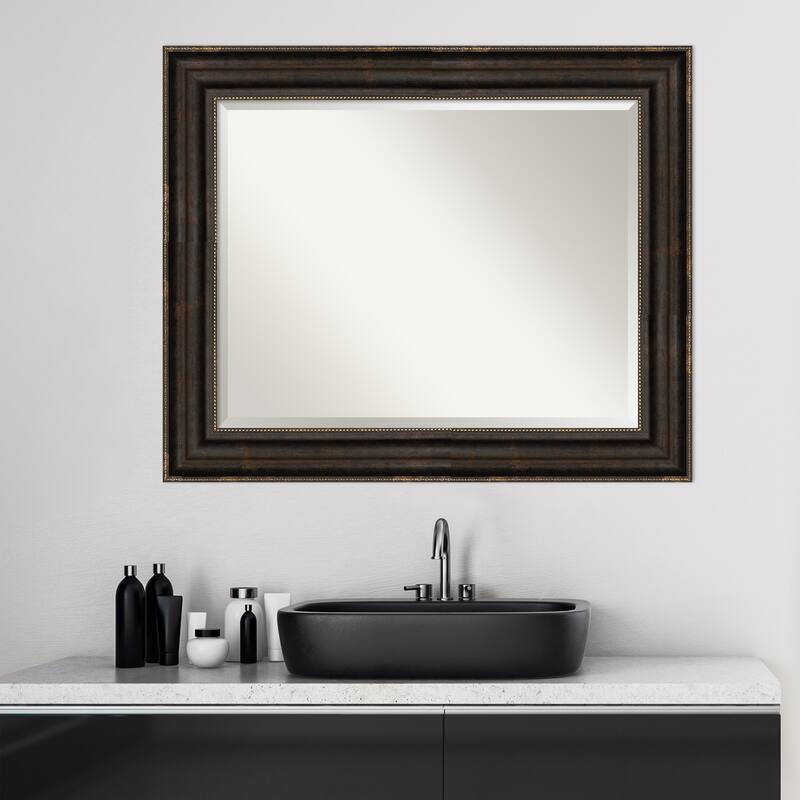 Beveled Bathroom Wall Mirror - Stately Bronze Frame - Stately Bronze
