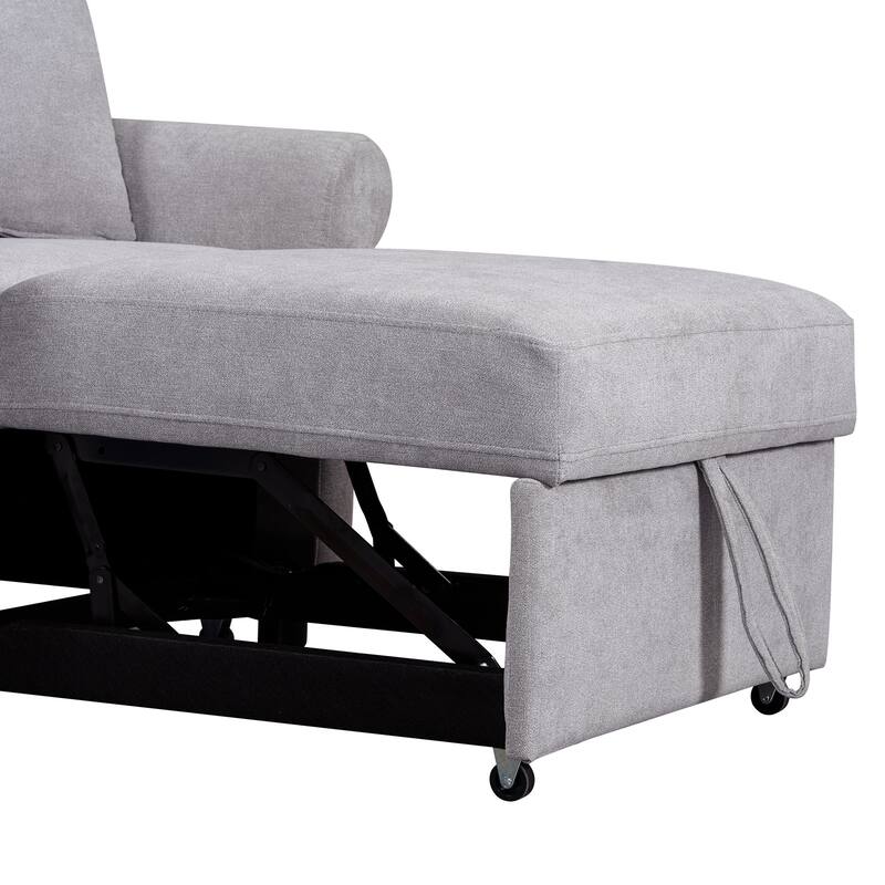 Chenille 3-in-1 Sleeper with Adjustable Backrest, Wheels, and Convertible Bed for Living Room