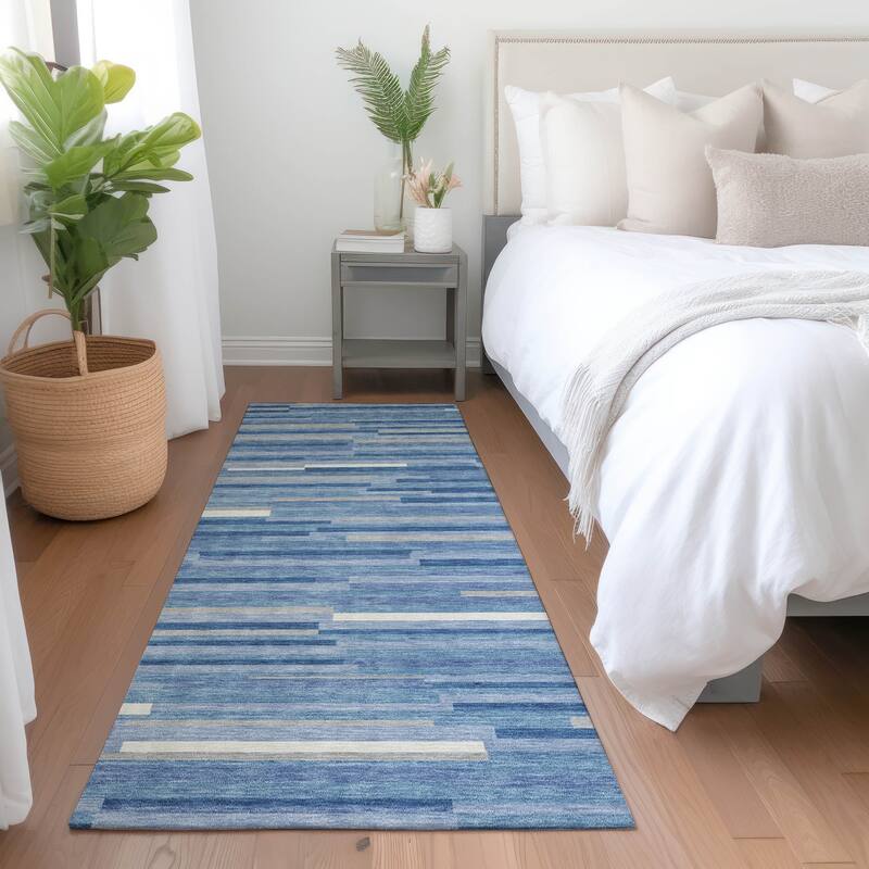 Premium Washable Super Soft Geo Stripes Mayfield Rug - Sky - 2'3" x 7'6"