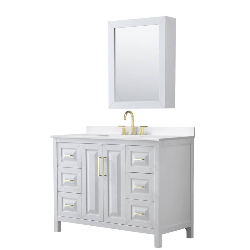 Wyndham Collection WCV252548S-QTZ-US3MED Daria 48" Free Standing - White / White Quartz Top / Brushed Gold Hardware