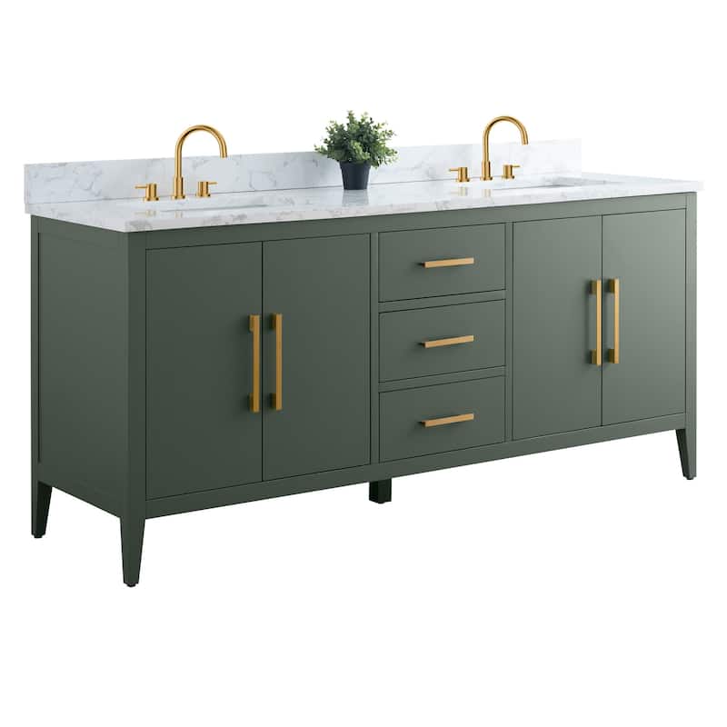 Vanity Art 72" Double Sink Bathroom Vanity Cabinet with Engineered Marble Top