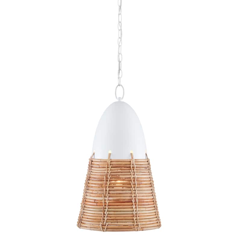 Currey & Company Arundo Pendant - 23.75"h x 13.75"dia - 23.75"h x 13.75"dia - Gesso White/Natural Rattan