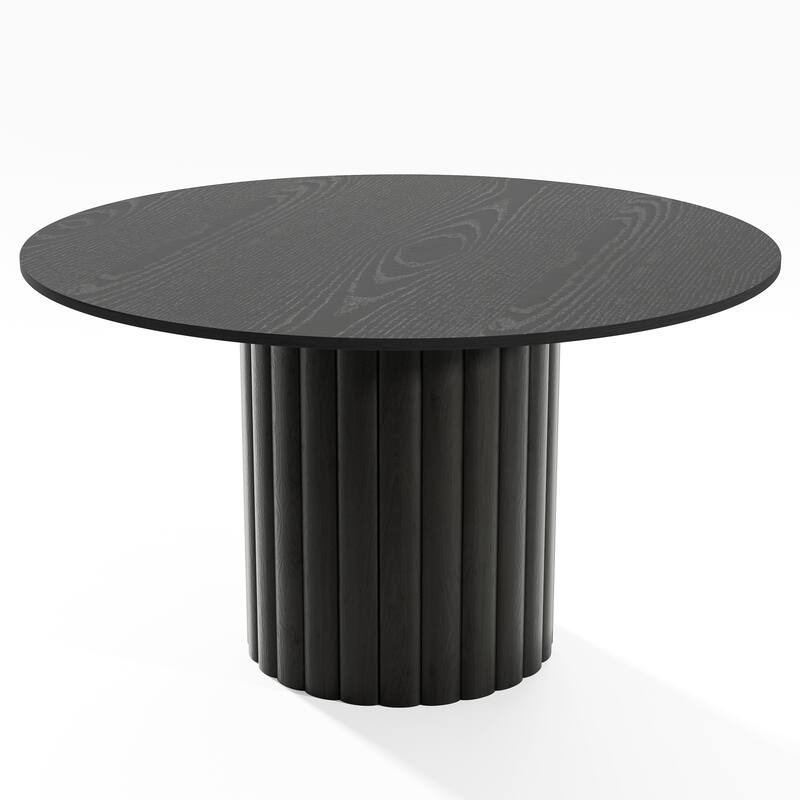 Solid Wood Round Dining Table Kitchen Table with Tabletop & Textured Cylindrical Base