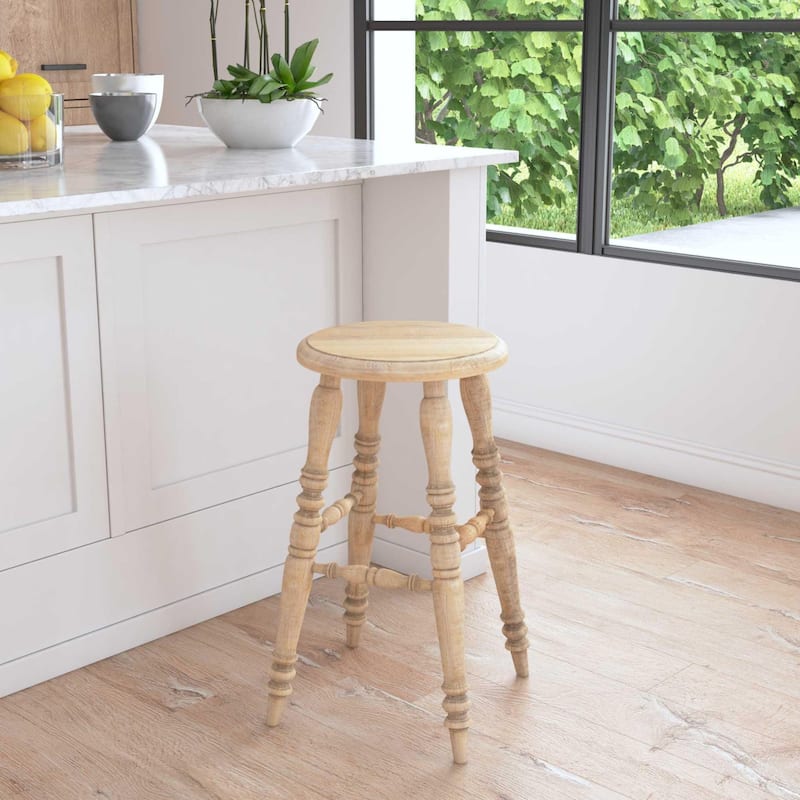 Handcrafted Natural Solid Mindi Wood Bar Stool by East at Main - Tan