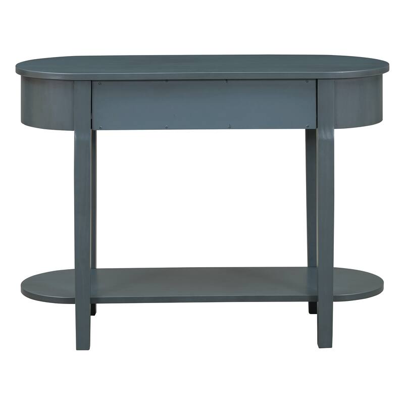 Curved Console Table with 2 Storage Drawers and Metal Handles, Wooden Hallway Tables Entryway Table wOpen Storage Shelf