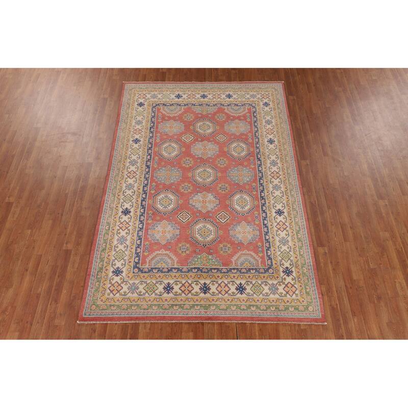 Geometric Kazak Area Rug Handmade Dining Room Wool Carpet - 6'5" x 9'6"