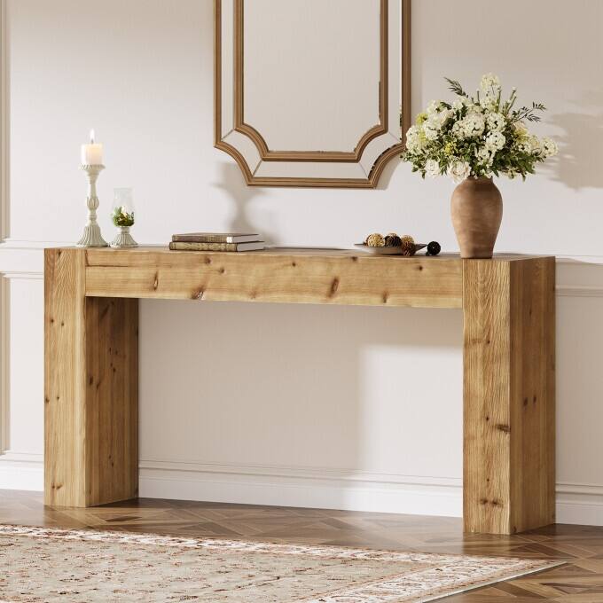 Solid Wood Console Table, 63-inch Farmhouse Entryway Table