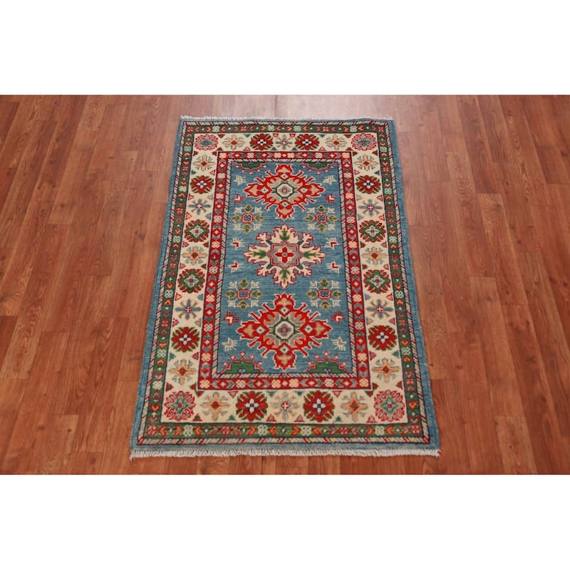 Blue Kazak Accent Rug Handmade Traditional / Geometric Wool Carpet - 2'8"x 4'1"