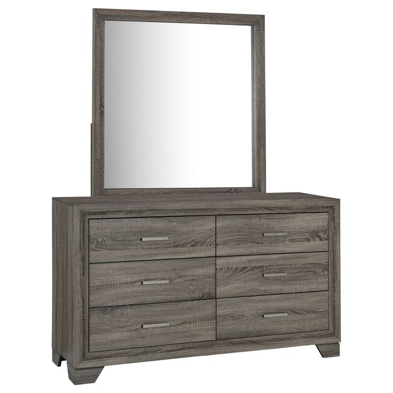 Wright 6-drawer Dresser and Mirror Brown Oak - Dresser with Mirror
