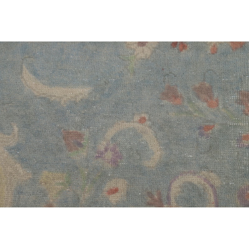 Blue Tabriz Persian Vintage Rug Hand-Knotted Wool Carpet - 9'9" x 13'1"