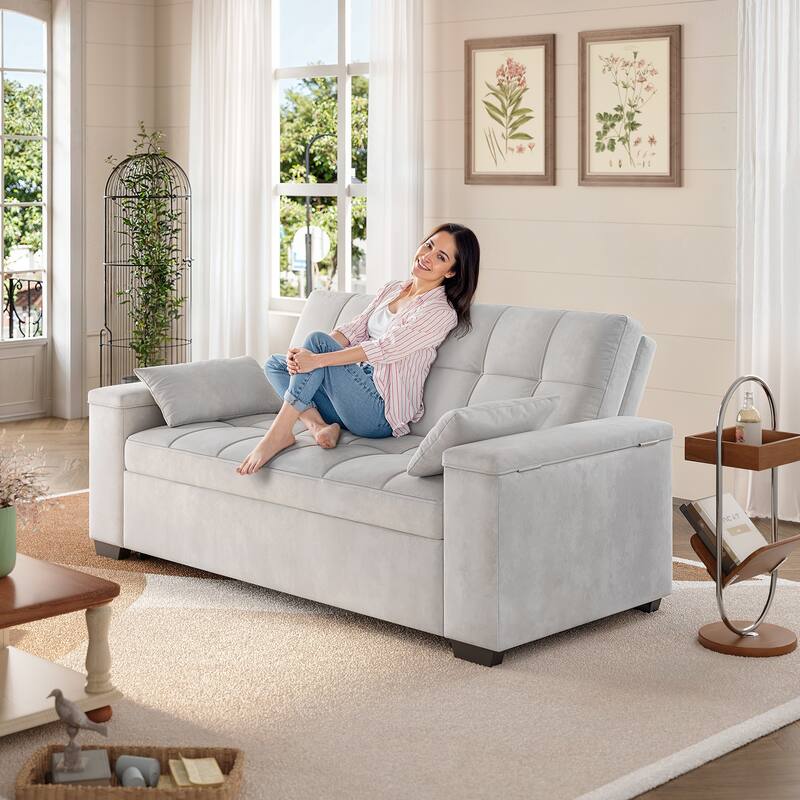3 in 1 Convertible Sofa Bed Futon Couches with Reclining Backrest, Loveseat Sleeper Sofabed with Pull Out Couch