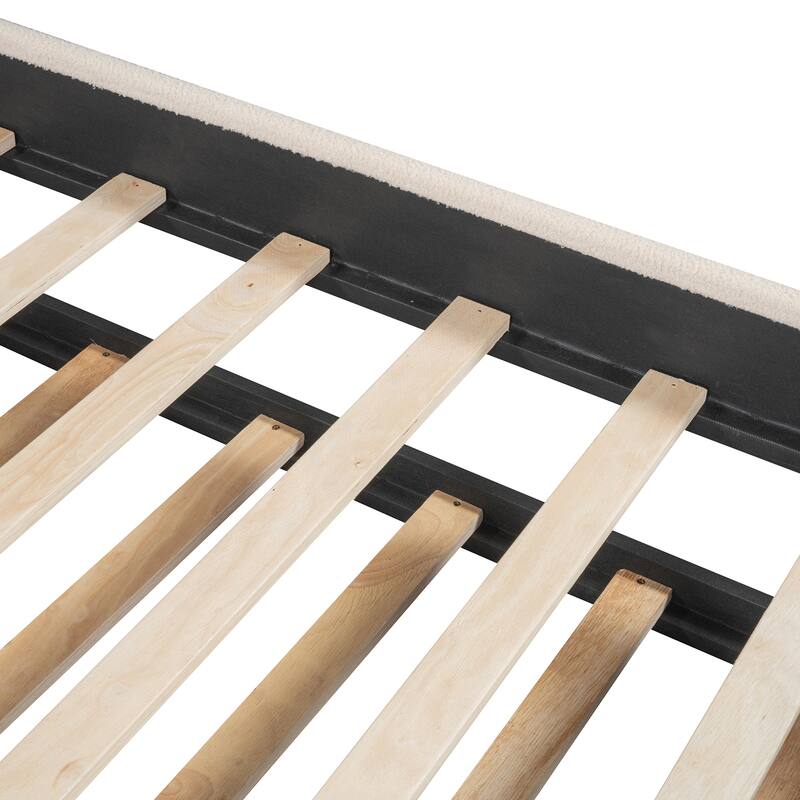 Cozy Twin Upholstered Platform Bed with LED Lights, Stripe Headboard, and Trundle for Extra Sleeping Space