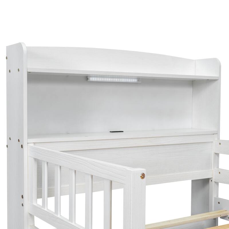 Wood Twin Size Platform Bed with Built in LED Light - White