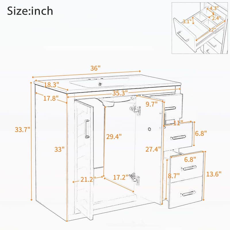 36'' Bathroom Vanity with Ceramic Sink Combo