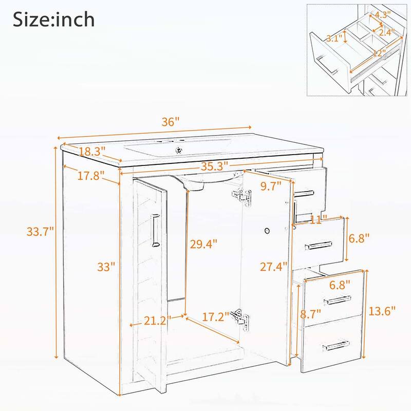 Freestanding Vanity Set with 3 Drawers& Soft Closing Doors