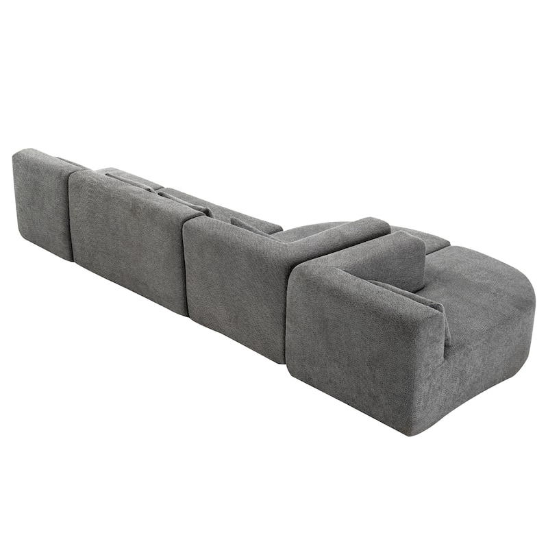 Free-combined Upholstered Sofa Couch with Two Curved Chaise Lounge and Removable Cover