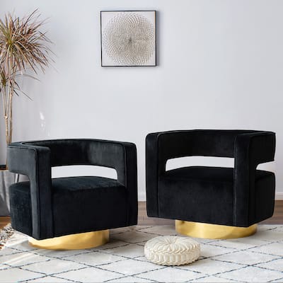 Carisa Modern Upholstered Swivel Open-Back Barrel Chair with Golden Base by HULALA HOME