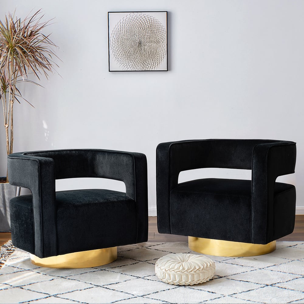 Carisa Modern Upholstered Swivel Open-Back Barrel Chair with Golden Base by HULALA HOME