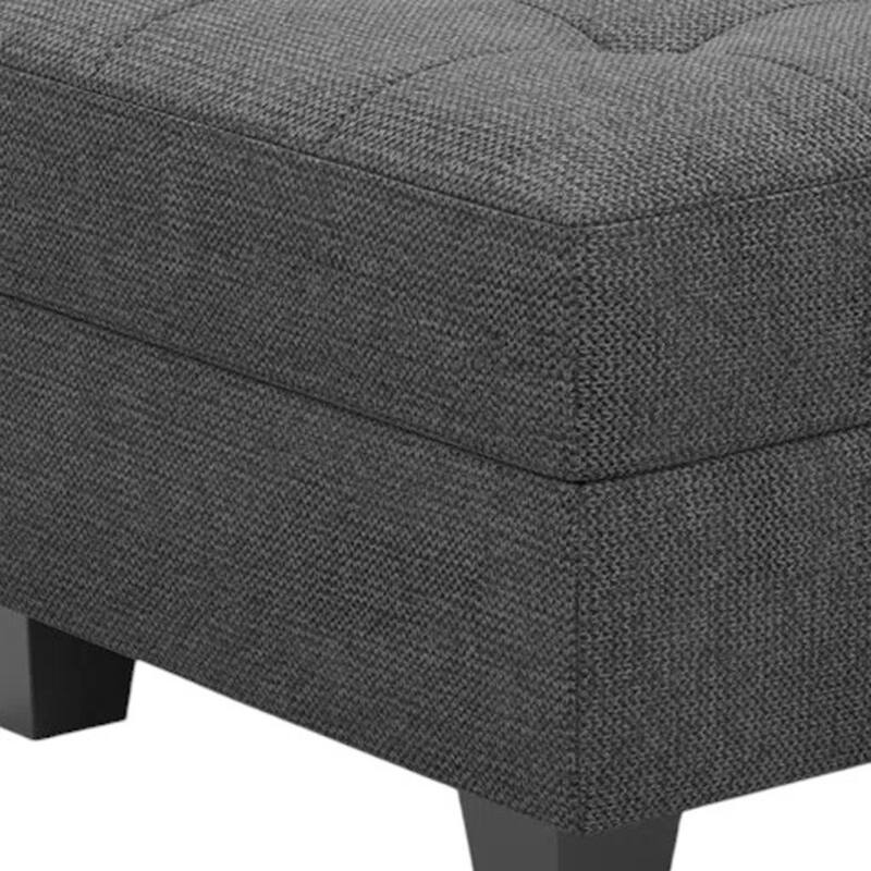 HomeRoots 26" Light Gray and Black Linen Tufted Storage Ottoman