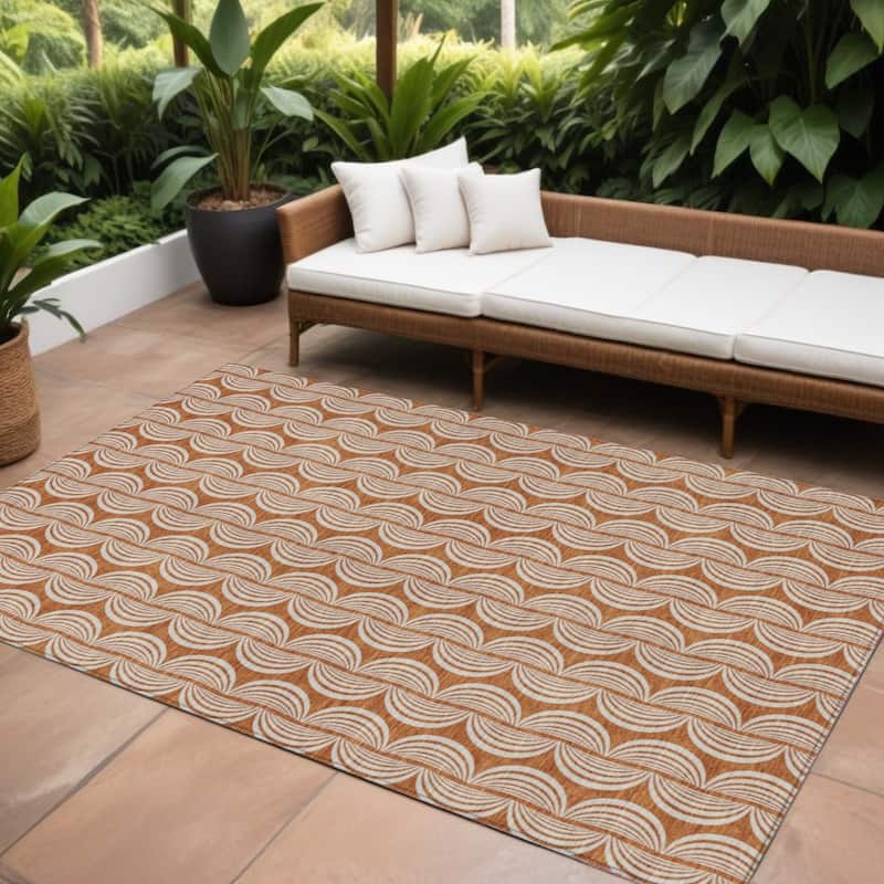 HomeRoots Ogee Transitional Rectangle Outdoor Rug - 10' X 14'