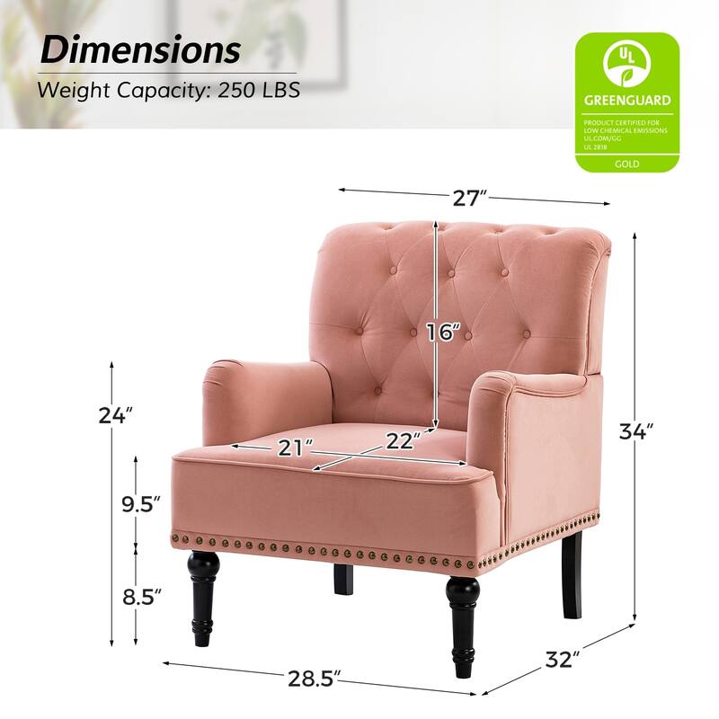 Geltrude Transitional Upholstered Club Chair with Tufted Back Set of 2 by HULALA HOME