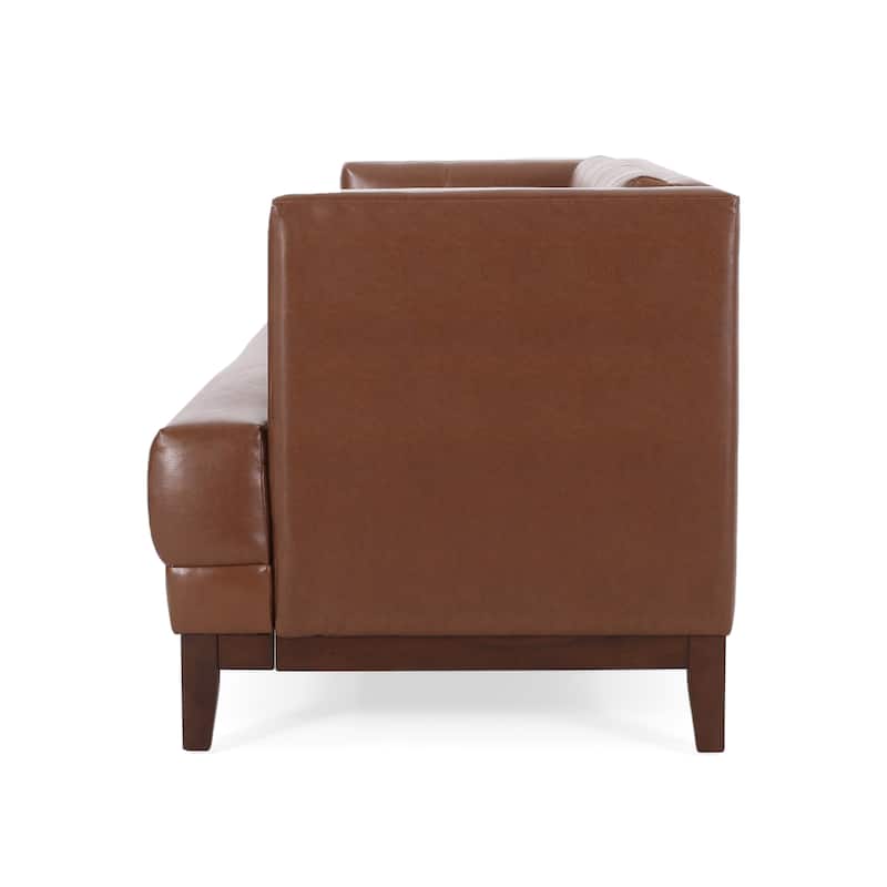 Brown Button Tufted 3-seater Sofa with Wood Legs