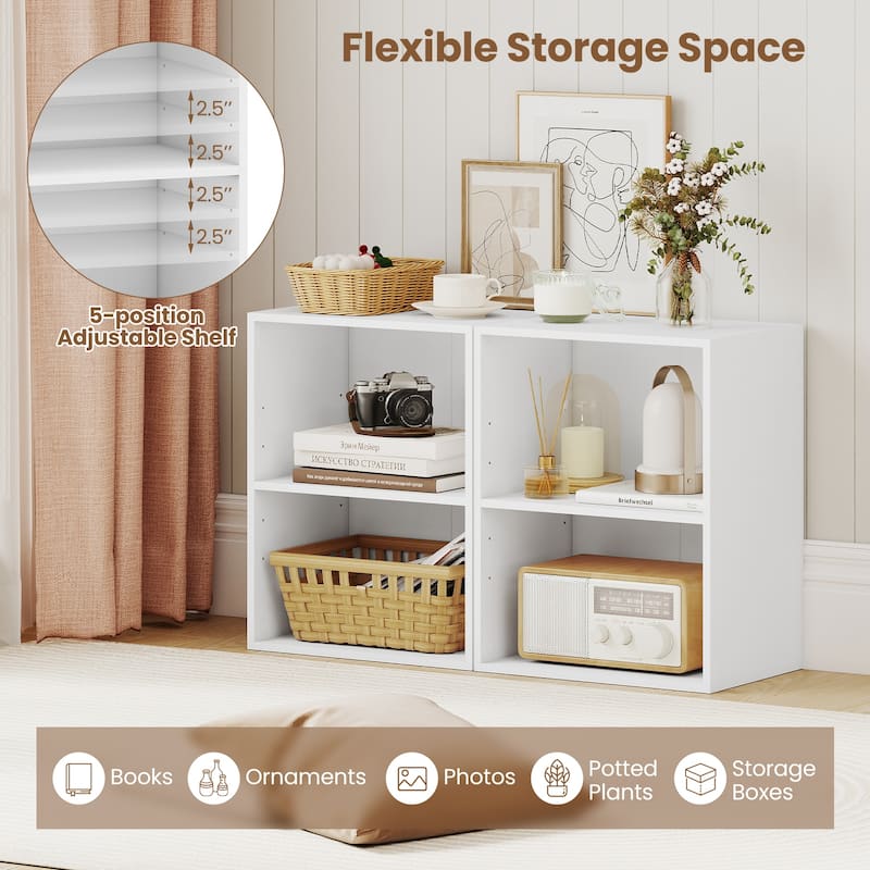 Gymax 2-Cube Bookcase w/ 5-Position Adjustable Shelf Anti-Toppling