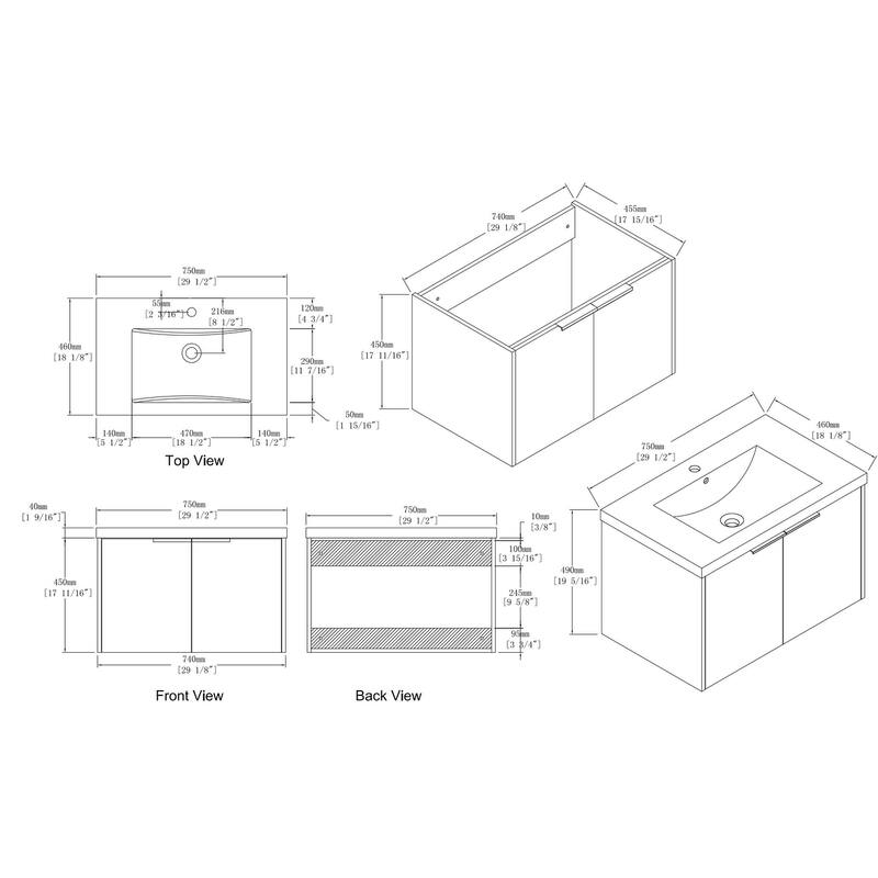Beingnext 24"/30"/36" Bathroom Vanity with Sink, Floating Bathroom Vanity with 2 Soft Close Doors