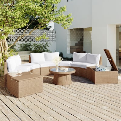 10-Piece Outdoor Sectional Half Round Patio Rattan Sofa Set, PE Wicker Conversation Furniture Set for Free Combination