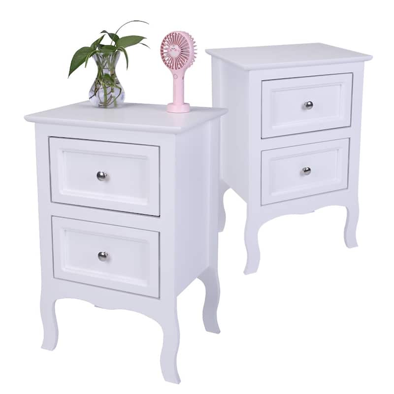 Country Style End Table NightStand with 2 Drawers (Set of 2) - White