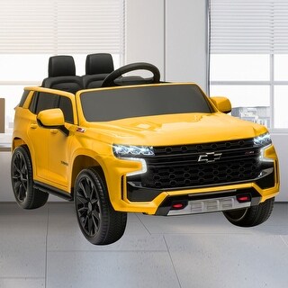 Chevrolet Licensed 12V Kids Ride On Car with Remote Control, Music, Lights, Suspension for Kids Ages 3-6 - Yellow