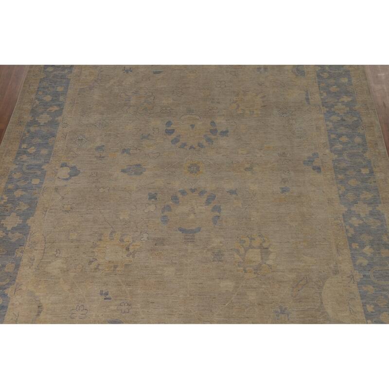 Hand Knotted Oriental 100% Wool Carpet Transitional All-Over Beige & Ivories Oushak Area Rug - 12' 4'' X 9' 2''