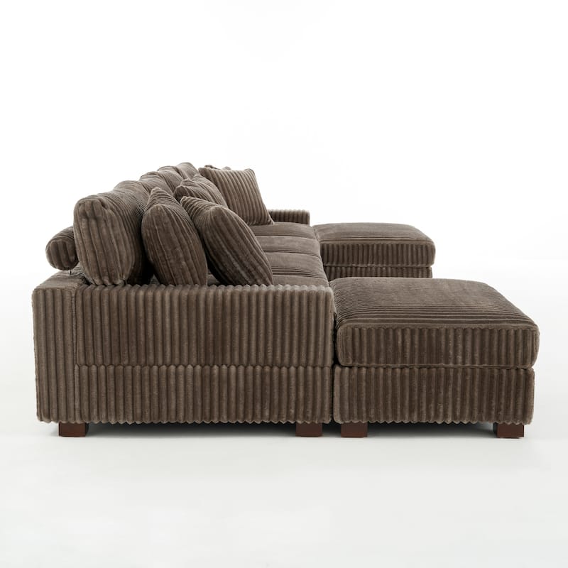 Anne 150" W Upholstered Plush Corduroy Modular Sectional Sofa