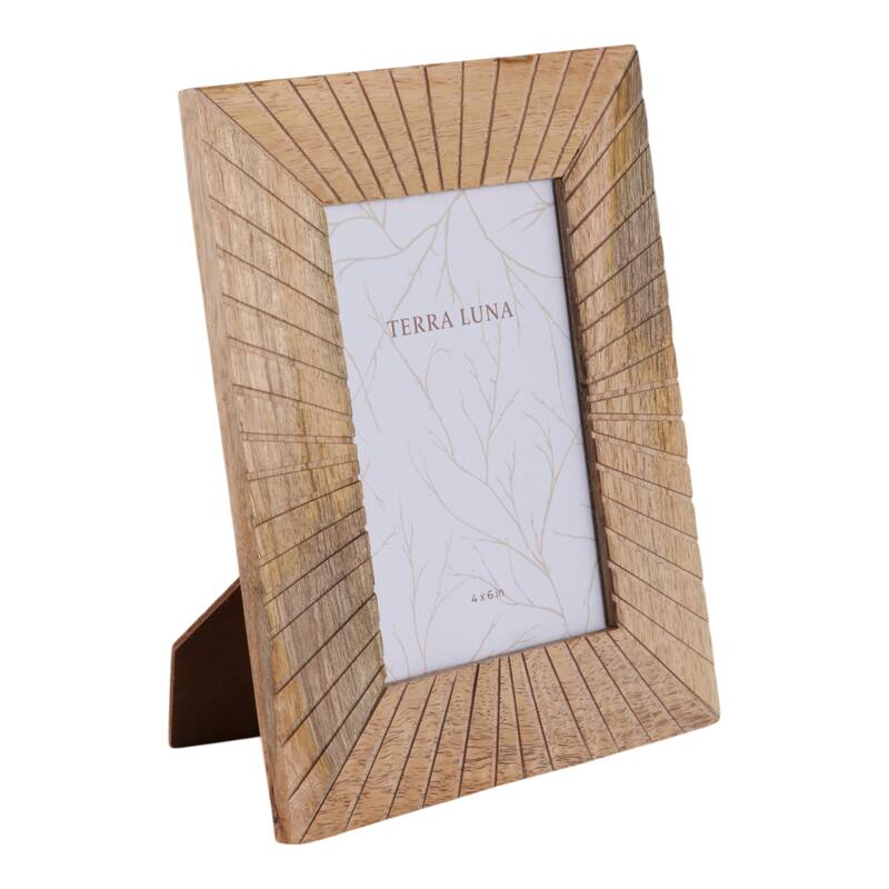 Wood Glass Picture Frame Carved Texture for Home Display - 4x6" Brown