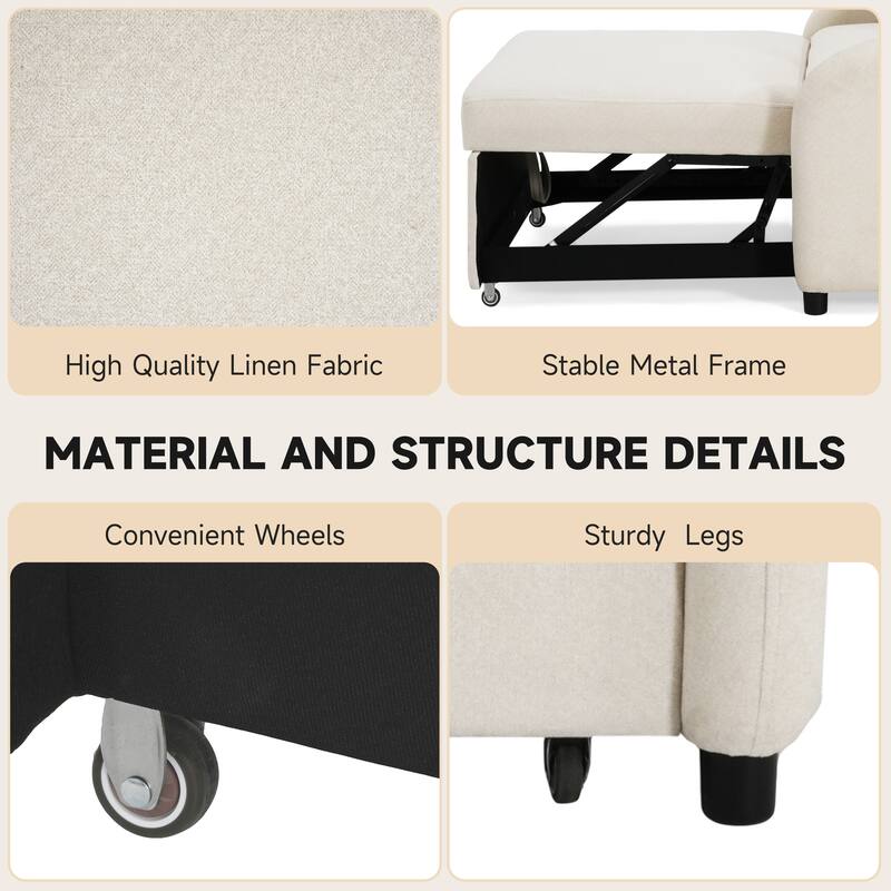 Roomfitters 3-in-1 Convertible Sleeper Sofa Bed, Pull-Out Loveseat Chair with Storage Pocket and Pillow