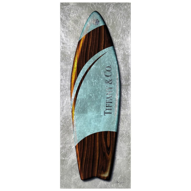 "Fashion T Blue Surfboard" Reverse Printed Tempered Glass with Silver Leaf