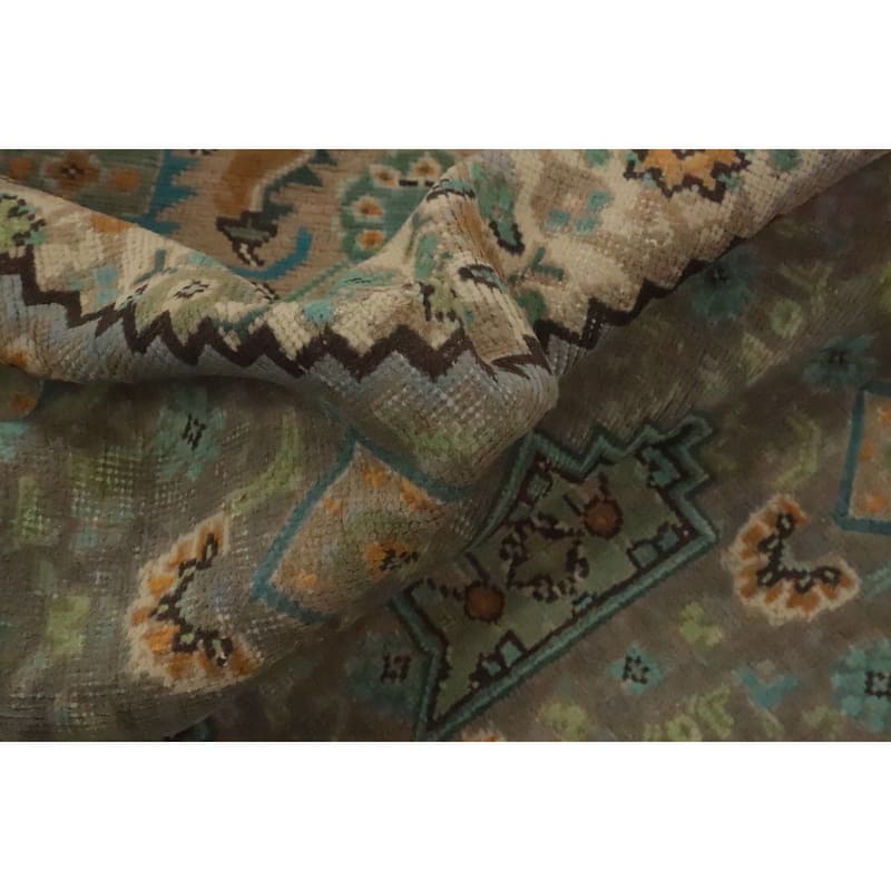 Hand Knotted Oriental 100% Wool Carpet Traditional Floral Greys & Charcoal Tabriz Area Rug - 9' 3'' X 6' 5''
