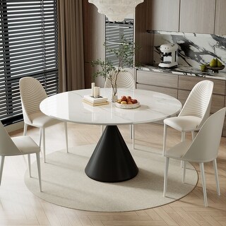 Modern 53" Round Dining Table for 6, Glossy White Stone Tabletop - Bed ...