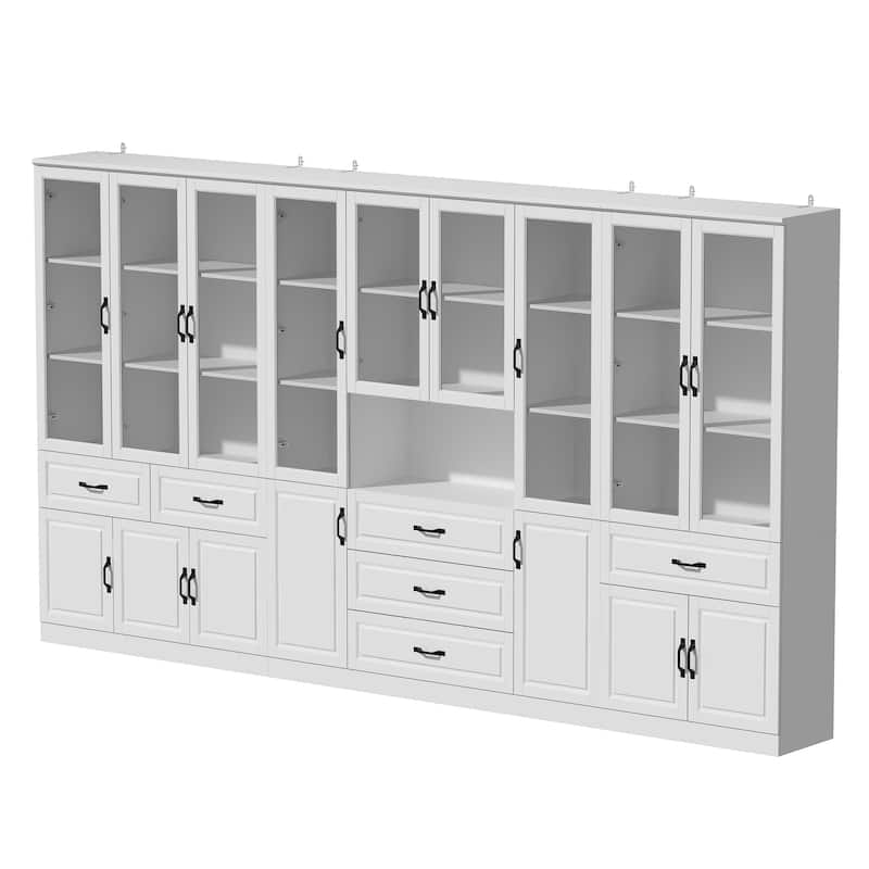 78.7" Large Combo Storage Cabinet Display Bookcase Glass Doors Pantry